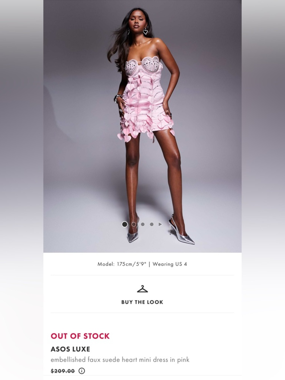 ASOS Luxe Pink Embellished Faux Suede Heart Mini Dress